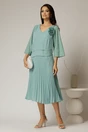 Rochie midi de ocazie verde menta cu fusta plisata si strassuri pe maneci, 3, dyfashion.ro