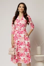 Rochie midi de zi ivoar cu imprimeuri fucsia cu buzunare, 1, dyfashion.ro