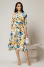 Rochie midi de zi ivoar cu imprimeuri galbene si albastre cu buzunare, 3, dyfashion.ro