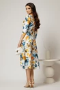Rochie midi de zi ivoar cu imprimeuri galbene si albastre cu buzunare, 2, dyfashion.ro