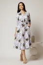 Rochie midi de zi lila cu imprimeuri ivoar cu buzunare, 3, dyfashion.ro