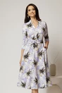 Rochie midi de zi lila cu imprimeuri ivoar cu buzunare, 1, dyfashion.ro