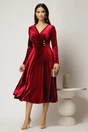Rochie midi din catifea bordo cu bustul petrecut si nasturi eleganti, 3, dyfashion.ro