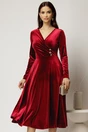 Rochie midi din catifea bordo cu bustul petrecut si nasturi eleganti, 1, dyfashion.ro