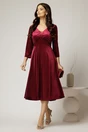 Rochie midi din catifea bordo cu decolteu V, 3, dyfashion.ro
