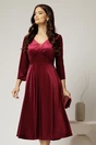 Rochie midi din catifea bordo cu decolteu V, 1, dyfashion.ro