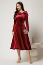 Rochie midi din catifea bordo cu umeri lasati si brosa, 3, dyfashion.ro