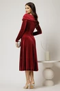 Rochie midi din catifea bordo cu umeri lasati si brosa, 2, dyfashion.ro