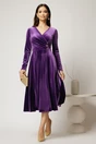 Rochie midi din catifea mov cu bustu petrecut si nasturi eleganti, 3, dyfashion.ro