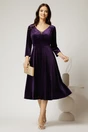 Rochie midi din catifea mov cu decolteu V, 3, dyfashion.ro