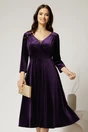 Rochie midi din catifea mov cu decolteu V, 1, dyfashion.ro