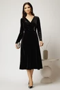 Rochie midi din catifea neagra cu bustul petrecut si nasturi eleganti, 3, dyfashion.ro