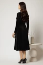 Rochie midi din catifea neagra cu bustul petrecut si nasturi eleganti, 2, dyfashion.ro