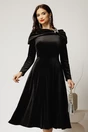 Rochie midi din catifea neagra cu umeri lasati si brosa, 1, dyfashion.ro