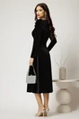 Rochie midi din catifea neagra cu umeri lasati si brosa, 2, dyfashion.ro