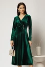 Rochie midi din catifea verde cu bustul petrecut si nasturi eleganti, 1, dyfashion.ro