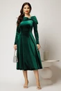 Rochie midi din catifea verde cu umeri lasati si brosa, 3, dyfashion.ro