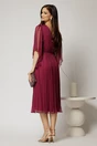 Rochie midi din matase naturala magenta cu maneci evazate si talia impletita, 2, dyfashion.ro