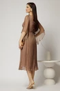 Rochie midi din matase naturala maro cu maneci evazate si talia impletita, 2, dyfashion.ro