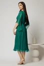 Rochie midi din matase naturala verde cu maneci evazate si talia impletita, 2, dyfashion.ro