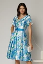 Rochie midi din satin cu imprimeuri bleu, 1, dyfashion.ro