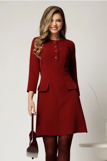 Rochie scurta din stofa bordo cu nasturi la decolteu