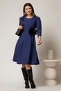 Rochie midi din stofa carou albastru si finisaje negre, 3, dyfashion.ro