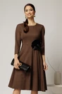 Rochie midi din stofa carou maro si finisaje negre, 1, dyfashion.ro