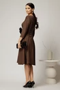Rochie midi din stofa carou maro si finisaje negre, 2, dyfashion.ro