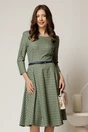 Rochie midi din stofa carou verde indiggo si curea in talie, 1, dyfashion.ro