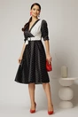 Rochie midi din tafta cu buline alb negru, 3, dyfashion.ro