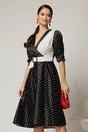 Rochie midi din tafta cu buline alb negru, 1, dyfashion.ro