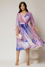 Rochie midi din tull cu imprimeu lila si fusta plisata din satin, 3, dyfashion.ro