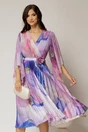 Rochie midi din tull cu imprimeu lila si fusta plisata din satin, 1, dyfashion.ro