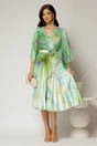 Rochie midi din tull cu imprimeu verde si fusta plisata din satin, 3, dyfashion.ro