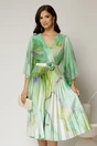 Rochie midi din tull cu imprimeu verde si fusta plisata din satin, 1, dyfashion.ro