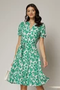 Rochie midi din viscoza alba cu imprimeu verde, 1, dyfashion.ro