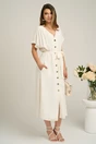 Rochie midi din viscoza alba cu nasturi si  cordon in talie, 4, dyfashion.ro