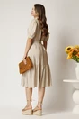 Rochie midi din viscoza bej cu dungi si cordon in talie tip camasa, 2, dyfashion.ro