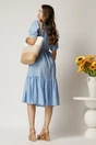 Rochie midi din viscoza bleu cu dungi si cordon in talie tip camasa, 2, dyfashion.ro