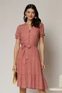 Rochie midi din viscoza caramizie cu imprimeu alb, 1, dyfashion.ro