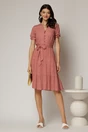 Rochie midi din viscoza caramizie cu imprimeu alb, 3, dyfashion.ro