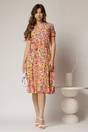 Rochie midi din viscoza cu imprimeu floral roz oranj, 3, dyfashion.ro