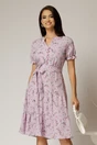 Rochie midi din viscoza lila cu imprimeuri de vara, 1, dyfashion.ro