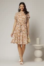 Rochie midi din viscoza maro cu imprimeu alb, 3, dyfashion.ro