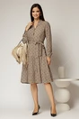 Rochie midi din viscoza maro cu imprimeu bej, 3, dyfashion.ro