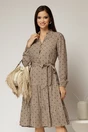Rochie midi din viscoza maro cu imprimeu bej, 1, dyfashion.ro