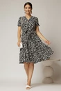 Rochie midi din viscoza neagra cu imprimeu alb, 3, dyfashion.ro