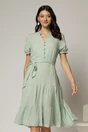 Rochie midi din viscoza verde fistic cu imprimeu alb, 1, dyfashion.ro