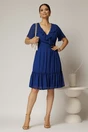 Rochie midi din voal albastru cu decolteu petrecut cu volanase si maneci scurte, 3, dyfashion.ro